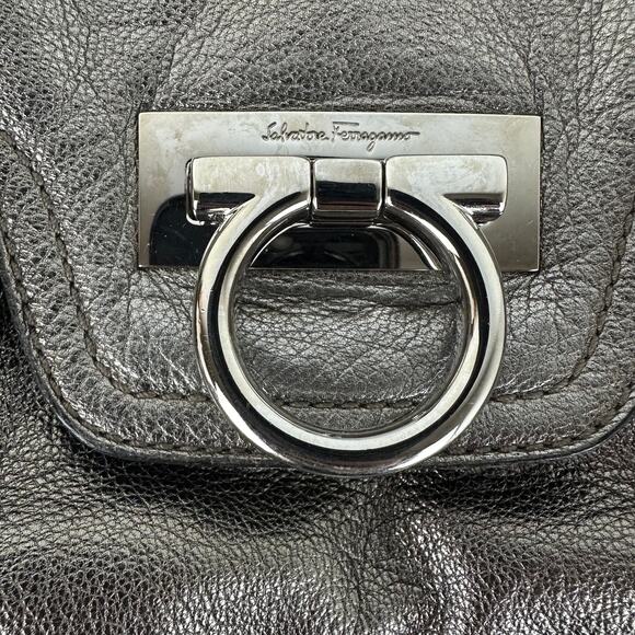 Salvatore Ferragamo Authentic Womens Bronze Leather Lock Closure Shoulder Bag - Picture 9 of 9